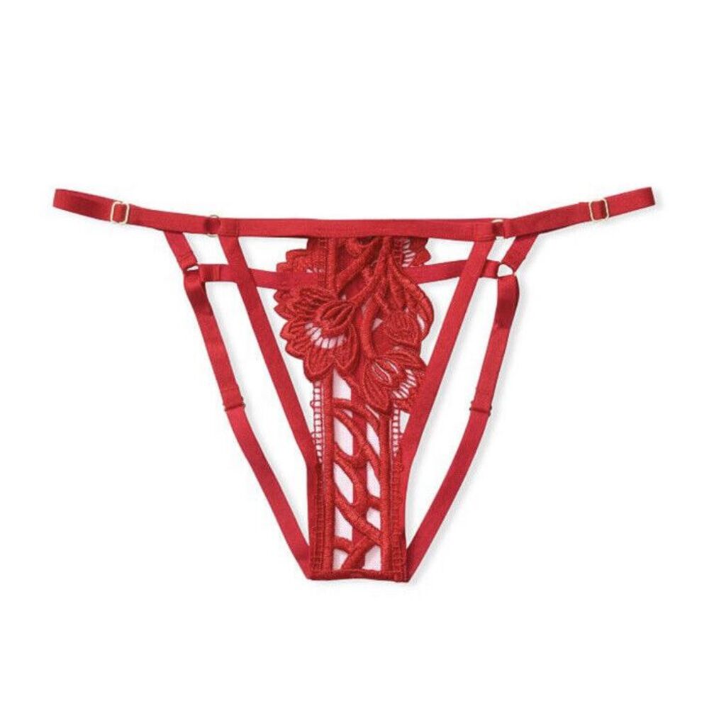 Victoria's‎ Secret Embroidered Ouvert Bikini Panties Red Sz XL - Open Back
